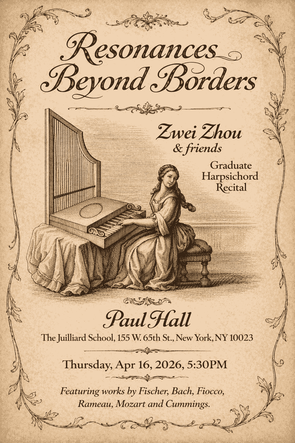 Resonances Beyond Borders — A Graduate Harpsichord Recital by Ziwei Zhou